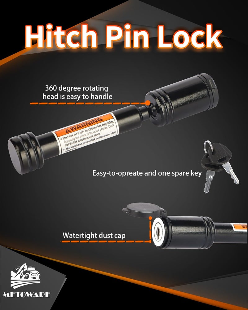 METOWARE Trailer Hitch Lock - 5/8" Dia Locking Hitch Pin, Anti-Theft Trailer Receiver Lock, Fits 2" Receiver Tubes, Class III & IV Hitch Receivers, Black (1 Pack) - Image 4